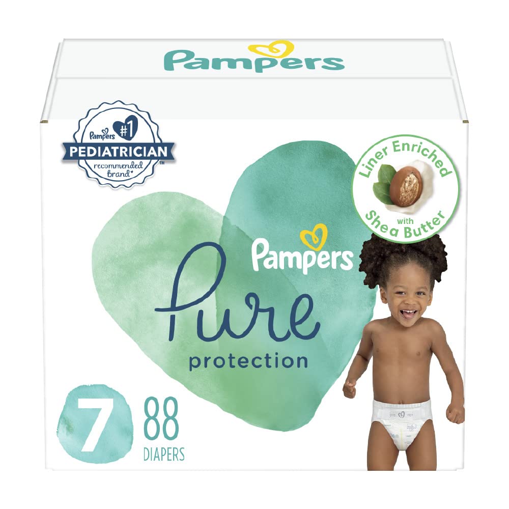 Pampers Pure Protection Diapers - Size 7, 88 Count, Hypoallergenic Premium Disposable Baby Diapers